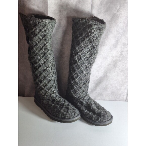 UGG Lattice Cardy Knit Boots Sz 7 Gray Fold Over Boho Cozy Winter Casual Outdoor - Picture 2 of 11